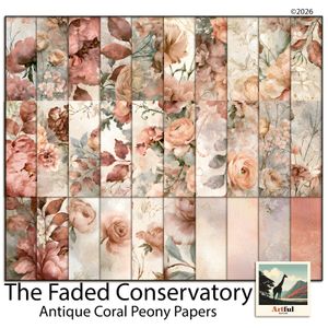 Faded Conservatory Antique Coral Peony Papers