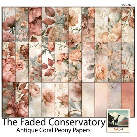 Faded Conservatory Antique Coral Peony Papers