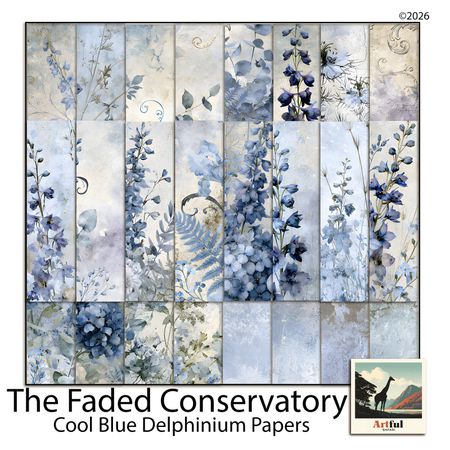 Faded Conservatory Cool Blue Delphinium Papers